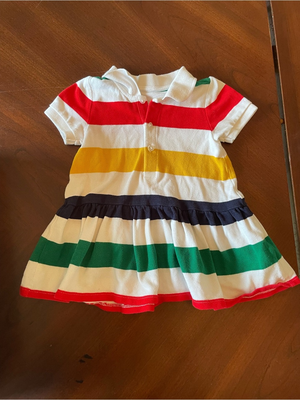 Hudson Baby White Multi-Stripe Polo Dress with Red, Yellow, Green & Navy